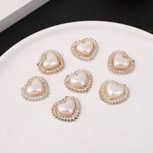 10pcs/30pc Heart-Shaped Rhinestone & Faux Pearl Decor Home Clothing Accessories DIY Jewelry Making Supplies