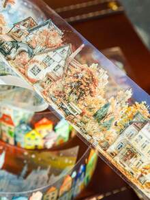 1 Roll Of Tape Dream Town Series House Landscape Pattern Gift Packaging Sealing Stickers Suitable For Multiple Scenes, Scrapbook Stickers Album Diary Decoration, Mobile Phone Case Water Cup Stickers Notepad Accessories Garbage Diary Decoration Stickers, Scrapbook Supplies, Art And Handmade Decoration Stickers School Supplies,Back To School