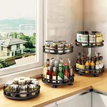 3 TIER 360° ROTATING SPICE RACK ORGANIZER METAL KITCHEN SEASONING JARS SHELF UK - Multicolor - View 5