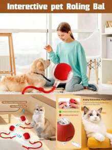 PETSIN 1 Peça Bolas de Brinquedo Interativas para Gatos Recarregáveis por USB, Bola Elétrica Automática em Rolamento para Cães/Presente de Aniversário de Gatos, Brinquedos Inteligentes Automáticos com Cauda para Mascar de Estimação, Bola de Perseguição de Gato Presa Inteligente de Cor Sólida, Bola de Brinquedo Interativa para Gatos, Brinquedo para Gatos Internos