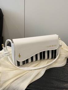 1 件时尚个性化钢琴键设计翻盖包女士单肩包斜挎包小方包时髦零钱包多功能轻便便携翻盖封口可调节肩带适用于日常通勤包适合旅行度假商务户外大学 - 白色 - 查看 13