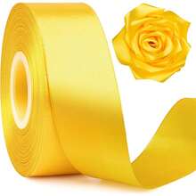 Nueva cinta de satén amarilla de 1-1/2 pulgadas de ancho, 50 yardas de cinta de tela de poliéster sólida para hacer rosas, envolver regalos, decoración, decoraciones de boda, manualidades, lazos - Amarillo - Ver 1