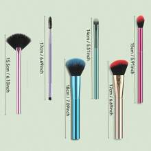 مجموعة من 6 فرش مكياج ذات مقابض متلونة مطلية بالكهرباء، فرش مكياج محمولة للأساس والظلال والرموش، أدوات تجميل فريدة وأنيقة