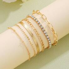 6pcs Punk Minimalist Chain Link Bracelet Set, Suitable For Women's Daily Wear (Length Can Be Cut, Not Counted By Beads)