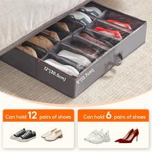 Juego de 2 Organizadores de Almacenamiento para Zapatos Debajo de la Cama, Caja Plegable de Tela para Zapatos con Cubierta Transparente, Bolsa de Almacenamiento con Ventana Transparente con 2 Asas Reforzadas, Se Adapta a 24 Pares de Zapatos, Gris - Negro - Ver 5