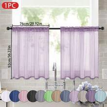 1pc Solid Color Sheer Curtain, Transparent Half Window Curtain, Filtering Sunshade Curtain With Rod Pocket, Suitable For Kitchen, Bathroom, Cafe Decoration, 100% Polyester Fabric Lightweight Transparent Voile, Suitable For Daily And Home Scenes - Multicolor - View 27