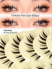 Rikuaild 5 Pairs Cartoon Cat Eye & Fox Eye Faux Eyelashes, Extended Winged Butterfly Design, 3D Realistic Curly & Soft Transparent Band, Reusable Mink Lash Effect - 狐狸眼睫毛 - 查看 2