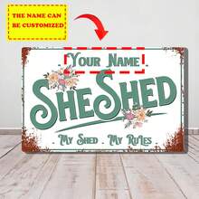 Personalized Retro Style Metal Sign Plate: Your Name - Her Cottage - My Shed - My Rules - Country Kitchen Decor, 8"X12" - Multicolor - View 4