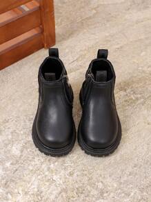 Fashion Children Short Boots, Toddler Shoes Flat Side Zipper, New Spring/Autumn Leather Upper Soft Bottom Boys Boots, Girls Boots, Baby Boots