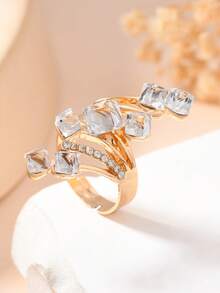 1 buc Inel elegant, la modă, lung, pătrat, cu diamant, pentru încheietura mâinii - Multicolor - Vizualizare 4