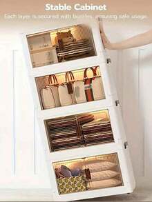 45cm/5layers Plastic Storage Bins Stackable Storage Bins With LIDS Storage Containers Collapsible Storage Boxes With Handles For Bedroom Living Room Kitchen - 白色 - 查看 7