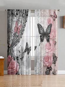 1套2件，现代艺术装饰客厅窗帘，带杆口袋窗帘，半遮光窗帘，半透明窗帘，卧室窗帘，客厅窗帘，家居装饰窗帘 - 彩色 - 查看 2