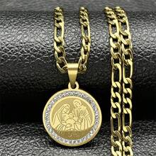 Christian Mother Of Jesus Medallion Pendant Necklace For Women Men's Gold/Silver Color Stainless Steel Rhinestone Chain Jewelry - Necklace - View 2