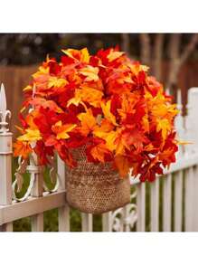 Set de 5 piezas Ramo de flores de hojas de arce artificiales, hojas de arce otoñales simuladas, plantas artificiales, para decoración de pared con flores, diseño de escenas, arreglos florales para sala de estar, dormitorio, bodas, fiestas, decoración del hogar, relleno de escritorio. Decoración de Halloween, hojas de otoño, cosecha de Acción de Gracias, suministros navideños, decoración del hogar, decoración de mesa, decoración de estilo rústico.