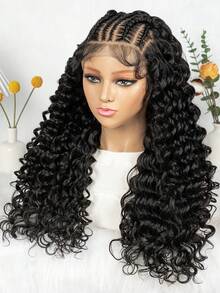 Fashionable 13x6 Lace Front Braided Wig, Deep Wave Multi-Strand Braided Synthetic Hair Wig With Headband, Versatile Styling For Daily And Workplace