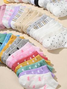 20双儿童可爱条纹爱心印花短袜，男女童通用柔软舒适儿童短袜，多色 - 彩色 - 查看 4