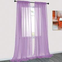 New  2 Panels Solid Color Lilac Purple Sheer Curtains Elegant Rod Pocket Window Voile Panels Drap For Bedroom Living Room (52X95 Inch) - Lilac Purple 52 W x 95 L (Pack -2) - View 1