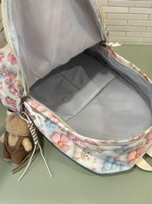 New Fashion Cute Bear & Flower Pattern Lightweight Large Capacity Backpack For Middle School Students