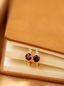 1 par de pendientes elegantes y retro de plata de ley 925 con circonita roja mini para atuendos de fiesta de mujeres