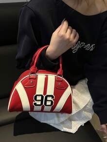 新款时尚手提和单肩保龄球包，时尚、个性化、街头潮流、可爱、酷炫、Y2K、复古、学院风、数字、运动、书包，适合青少年、情人节 - 紅色 - 查看 3