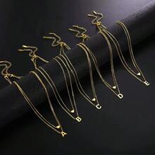 Kit 2 Necklace With Women's Letter Pendant, Initial Name And Heart, 925 Silver Or 18k Gold Plated - 金色 - 查看 1