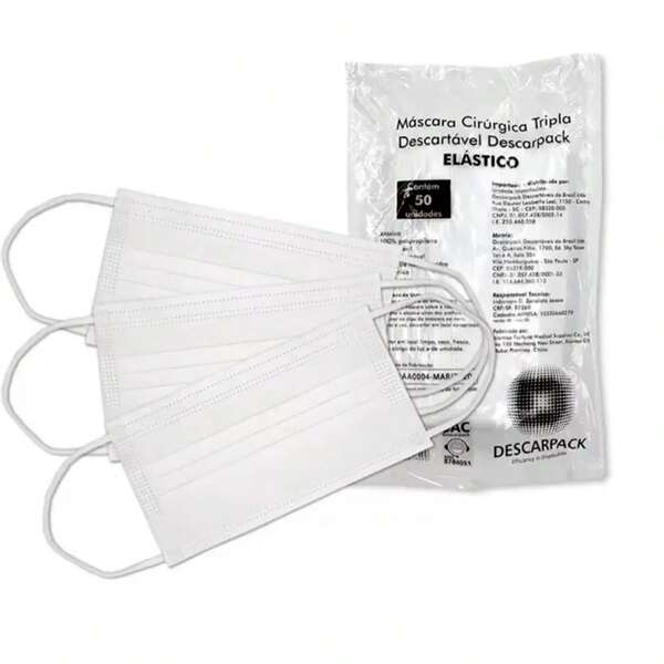 Máscara Descartável Tripla Clip Nasal Pacote c/ 50 Und Descarpack
