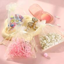 50 sacos de presente de organza com cordão, joias, doces, festa de casamento, bolsas de rede para lembrancinhas
