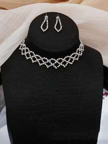 4 Peças Conjunto de Acessórios Femininos Versáteis e Elegantes, Bolsa Clutch, Bolsa de Ombro com Corrente, Colar Rendado com Strass, Brincos e Pulseira, Conjunto de Joias para Festas