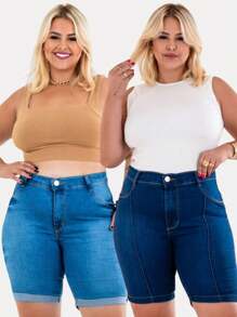 Kit 2 Bermuda Feminina Plus Size Jeans Com Lycla (Elastano)