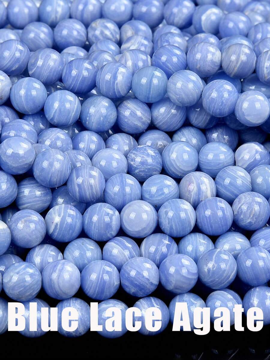 1 串蓝色蕾丝玛瑙圆珠疗愈能量宝石散珠 DIY 珠宝制作手链项链 4 毫米 6 毫米 8 毫米 - 彩色 - 查看 1