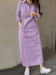 Spring And Autumn New Fashion Elegant Lapel Button Long Sleeve Women's Arabic Dress