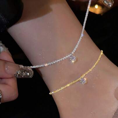 ESBERRY 1pc Geometric Chain Anklet, Women's S925 Sterling Silver Material, Casual Yet Charming Jewelry Gift For Her, Suitable For Valentine's Day