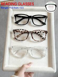 1pc/3pcs Plastic Geometric Full Frame Women Reading Glasses 6 Diopter Options, +1.0 To +3.5Magnification, As Office, Reading, Gift For Parents, Holiday Gift, Play Games - 透明 - 查看 24