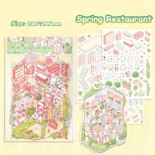 Big Plus Size Sweet Cute 3D Cartoon Sticker Scenes, DIY House Stickers For Water Park, Spring Restaurant, Bath Centre, Coffee RV, Garden Stroll, 3D Miniature Scene Stickers For Adult Kids Relief Stress Pass The Time