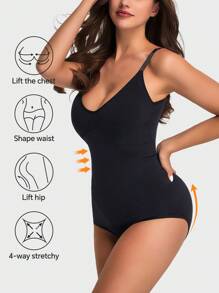 1 pieza Prenda moldeadora con almohadillas para el busto, compresión media del abdomen y la cintura, diseño de brasier triangular, moldeador corporal completo