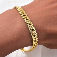 Conjunto de 2 collares y pulseras minimalistas de cobre repujado chapados en oro de 18 quilates para mujer, ideal para uso diario en fiestas.