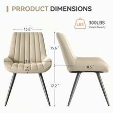 Esszimmerstühle  2er Set, Polsterstühle mit 5 cm Sitzkissen ,Künstlicher Stoff Dining Chair, Küchenstuhl mit Rückenlehne, Moderne Sessel, Metallbeine, Beige - Beige - Übersicht 7