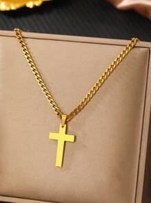 1pc Stainless Steel Men's Gift Cross Pendant Necklace With Matte Chain, Suitable For Daily Wear, Jewelry Gift