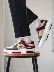 Giày thể thao cổ thấp thường ngày đa năng cho nam 2025, giày hiệu Burgundy thiết kế nguyên bản, phù hợp với thanh thiếu niên và trang phục thường ngày (dây giày theo kiểu ngẫu nhiên) - Màu Đỏ Sâu - Xem 2