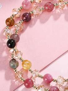 Modisches Armband mit doppelter Lage Kristall-Perlen, elegantes retro stapelbares Armband Schmuckdesign (Zufallsfarbe)