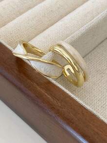 rundraw 2 件金色十字交叉双层亮面开口戒指套装，奢华风格，适合送给朋友的礼物，适合日常佩戴 - 彩色 - 查看 5