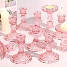 Set de 4/6 piezas de Elegantes Portavelas de Vidrio - Diseño de cristal transparente, adecuado para velas cilíndricas y cónicas, ideal para decoración del hogar, sala de estar, bodas y ocasiones especiales, arreglo romántico de velas