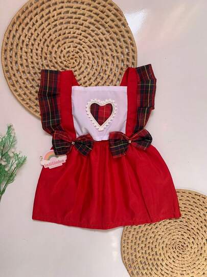 Vestido Xadrez Coração Arraiá Festa Junina Menina Feminino Tactel