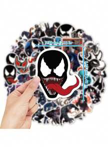 50Pcs Marvel Official Venom Character Collection PVC Stickers Office Marking Labels Luggage Computer Cell Phone Mug Desktop DIY Self Adhesive Stickers The Gift Of Christmas Halloween The Best Gift For Your Family - Black - View 3