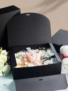 5pcs/10pcs Lidded Black Gift Boxes, Groomsman Proposal Boxes, Luxury Black Gift Boxes With Ribbons, For Wedding Boxes, Birthday Boxes, Party Boxes, Bridesmaid Boxes, Graduation Gifts, Valentine's Day, Mother's Day, Father's Day - Multicolor - View 2