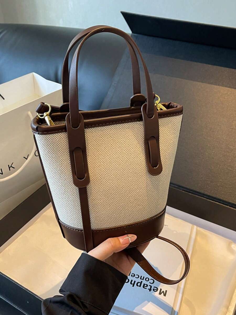 女士复古迷你水桶斜挎包 - 配有金色金属配件、拉链开合和可调节肩带，适合休闲或正式场合的多功能手提包，小尺寸斜挎包