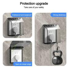 1 pieza Caja protectora autoadhesiva tipo 86 ultra delgada, impermeable, para toma eléctrica de pared, cubierta a prueba de salpicaduras para interruptor de pared en el baño