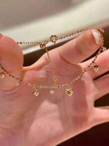 1pc Glamorous Heart & Tassel Zirconia Bracelet, Elegant & Minimalist Jewelry For Women