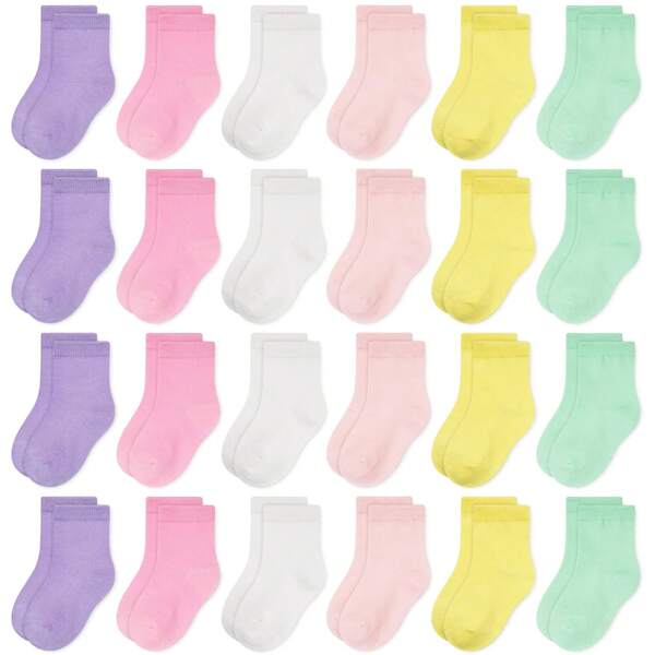 Toddler Socks, 24 Pairs Kids Socks For Boys Girls 1-14 Years Kids Crew Socks Multipack Athletic White Black Grey