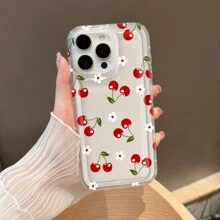 1 pieza Funda protectora transparente para teléfono móvil con elemento de cereza suave y suave, diseño personalizado, impermeable, antihuellas, antiarañazos
